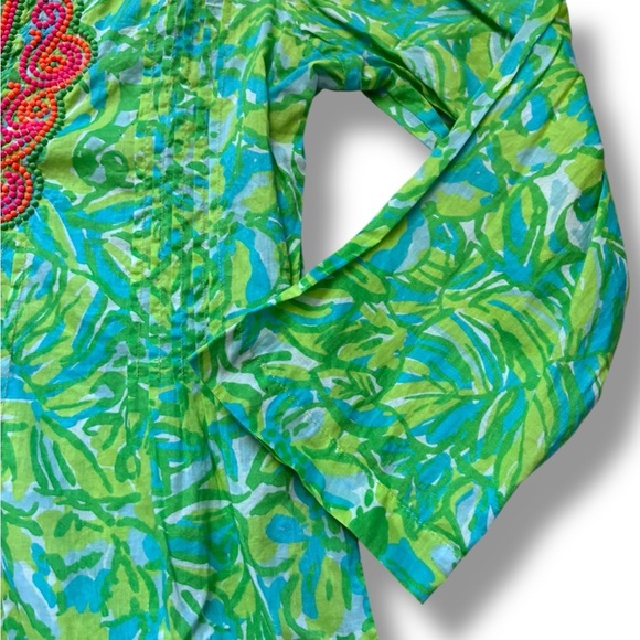 Lilly Pulitzer Sarasota Beaded Tunic Fresh Citrus Aqua Blue Lime Green size S - Picture 7 of 9